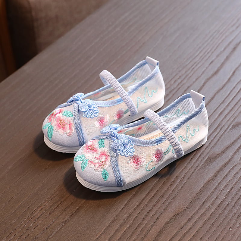 Pantofi de copii din plasă, cu broderie florală, în stil chinezesc, încălțăminte de vară ușoară pentru fete