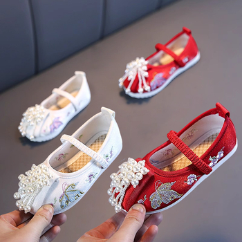 Pantofi pentru fete cu mărgele de jad și broderie, stil etnic, inspirați de îmbrăcăminte tradițională chinezească, pantofi din țesătură pentru reprezentații