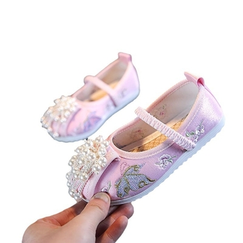 Pantofi pentru fete cu mărgele de jad și broderie, stil etnic, inspirați de îmbrăcăminte tradițională chinezească, pantofi din țesătură pentru reprezentații