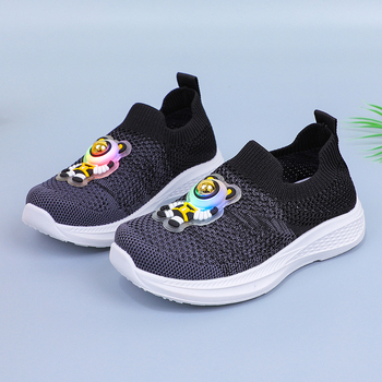 Παιδικά Flyknit αθλητικά παπούτσια, ανάλαφρο ύφασμα πάνω, διαπνέουσα μαλακή σόλα, χωρίς κορδόνια, κατάλληλα για αγόρια και κορίτσια