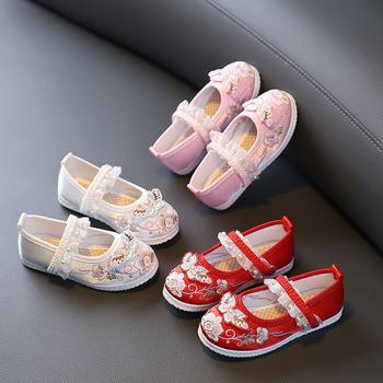 Pantofi pentru copii cu broderie, stil Hanfu, design cu fluture, 3D pentru primăvară și toamnă, pantofi de dans