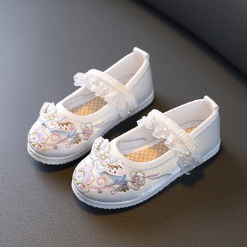 Pantofi pentru copii cu broderie, stil Hanfu, design cu fluture, 3D pentru primăvară și toamnă, pantofi de dans