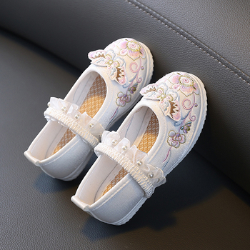 Pantofi pentru copii cu broderie, stil Hanfu, design cu fluture, 3D pentru primăvară și toamnă, pantofi de dans