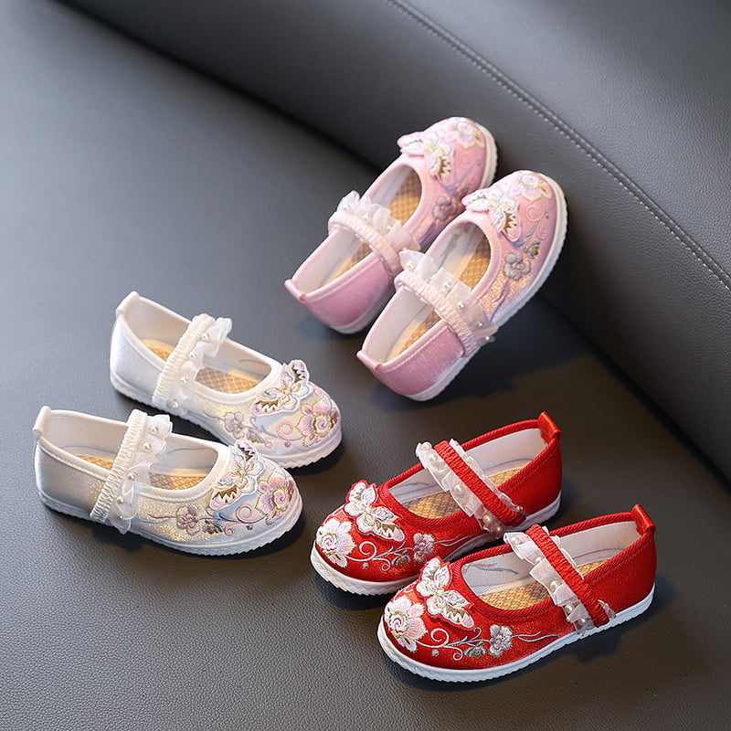 Pantofi pentru copii cu broderie, stil Hanfu, design cu fluture, 3D pentru primăvară și toamnă, pantofi de dans