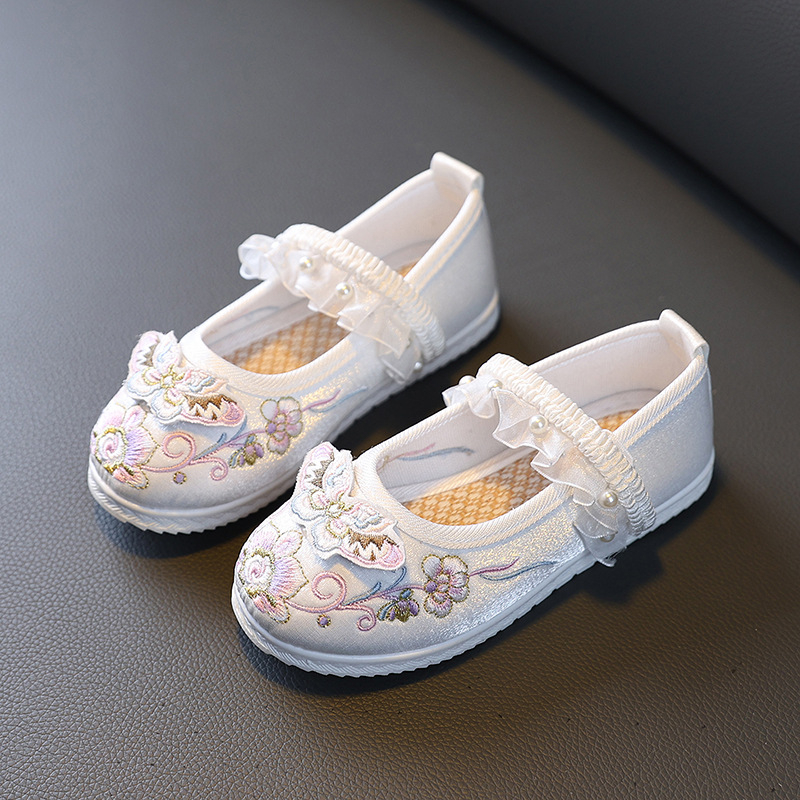 Pantofi pentru copii cu broderie, stil Hanfu, design cu fluture, 3D pentru primăvară și toamnă, pantofi de dans