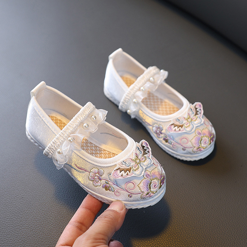 Pantofi pentru copii cu broderie, stil Hanfu, design cu fluture, 3D pentru primăvară și toamnă, pantofi de dans