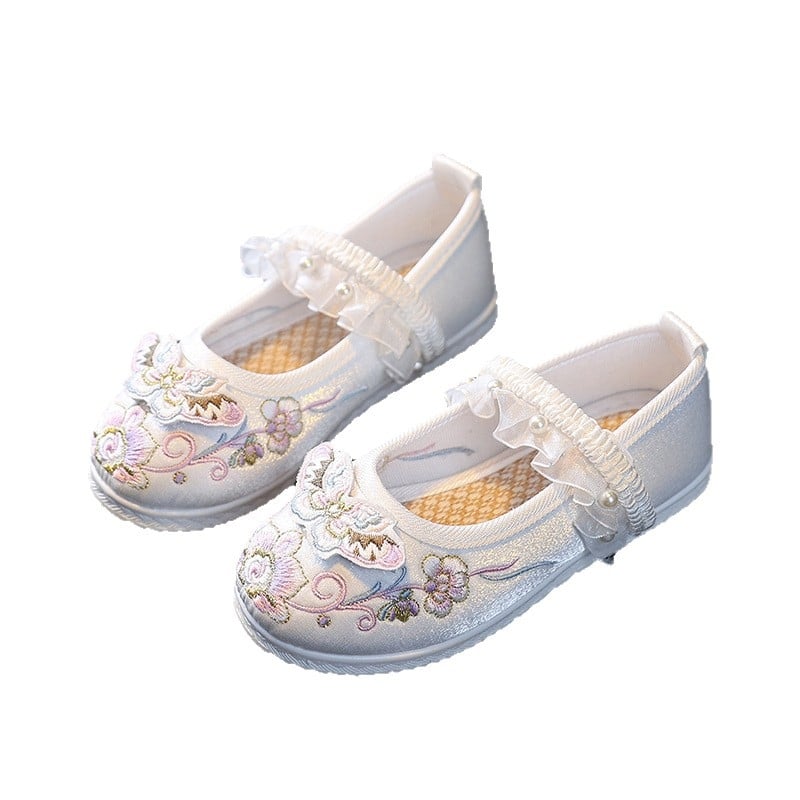 Pantofi pentru copii cu broderie, stil Hanfu, design cu fluture, 3D pentru primăvară și toamnă, pantofi de dans