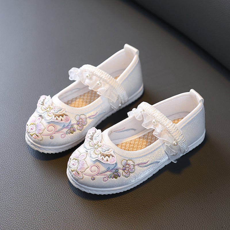 Pantofi pentru copii cu broderie, stil Hanfu, design cu fluture, 3D pentru primăvară și toamnă, pantofi de dans