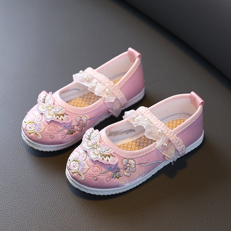 Pantofi pentru copii cu broderie, stil Hanfu, design cu fluture, 3D pentru primăvară și toamnă, pantofi de dans