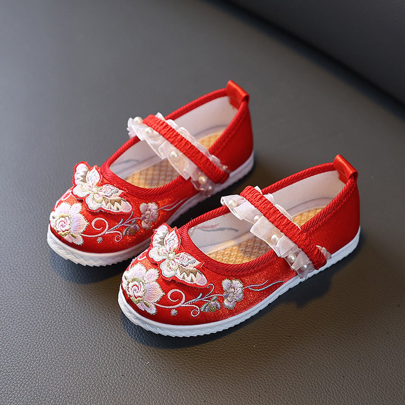 Pantofi pentru copii cu broderie, stil Hanfu, design cu fluture, 3D pentru primăvară și toamnă, pantofi de dans
