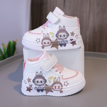 Pantofi sport pentru copii unisex, mid-top, respirabili şi uşori, închidere Velcro, albi, casual