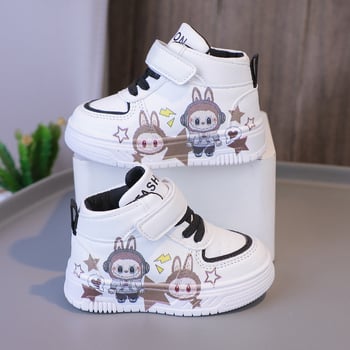 Pantofi sport pentru copii unisex, mid-top, respirabili şi uşori, închidere Velcro, albi, casual