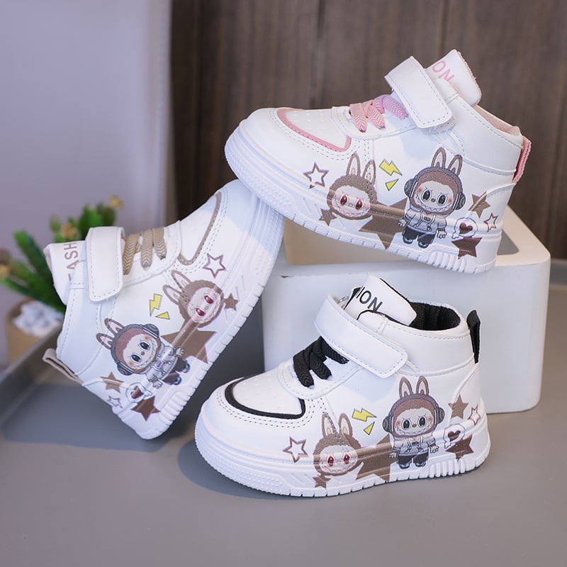 Pantofi sport pentru copii unisex, mid-top, respirabili şi uşori, închidere Velcro, albi, casual