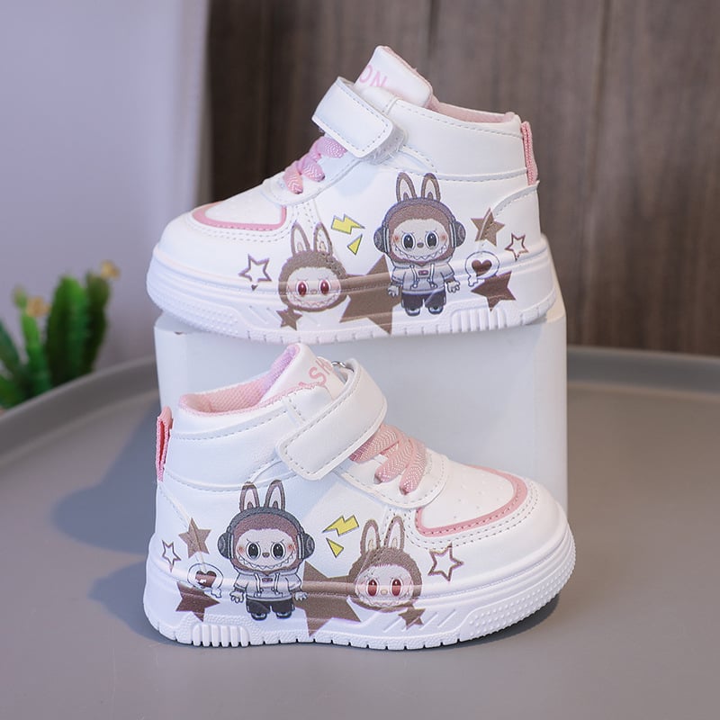 Pantofi sport pentru copii unisex, mid-top, respirabili şi uşori, închidere Velcro, albi, casual