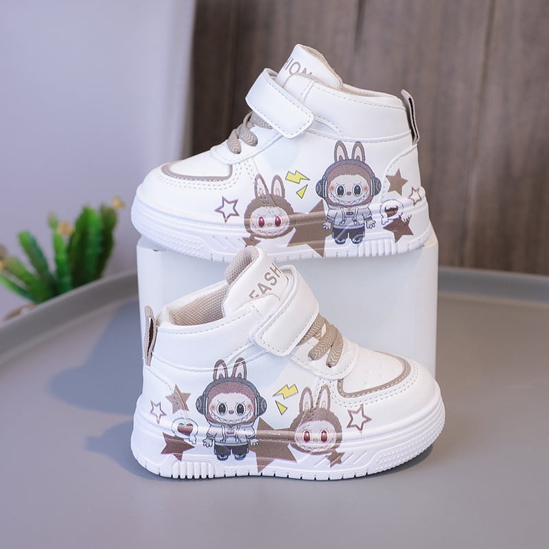 Pantofi sport pentru copii unisex, mid-top, respirabili şi uşori, închidere Velcro, albi, casual