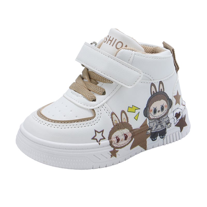 Pantofi sport pentru copii unisex, mid-top, respirabili şi uşori, închidere Velcro, albi, casual