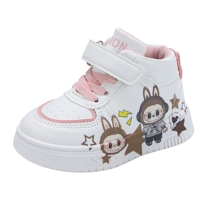 Pantofi sport pentru copii unisex, mid-top, respirabili şi uşori, închidere Velcro, albi, casual
