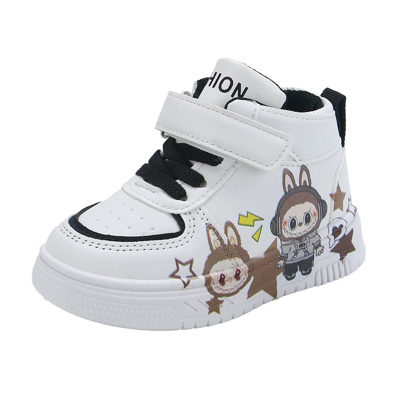 Pantofi sport pentru copii unisex, mid-top, respirabili şi uşori, închidere Velcro, albi, casual