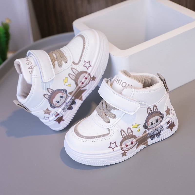 Pantofi sport pentru copii unisex, mid-top, respirabili şi uşori, închidere Velcro, albi, casual