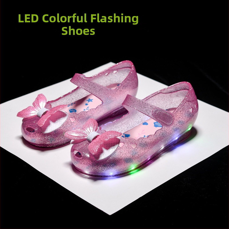 Nové želé princeznovské sandále pre dievčatá s mašľou a LED osvetlením pre bábätká a batoľatá.