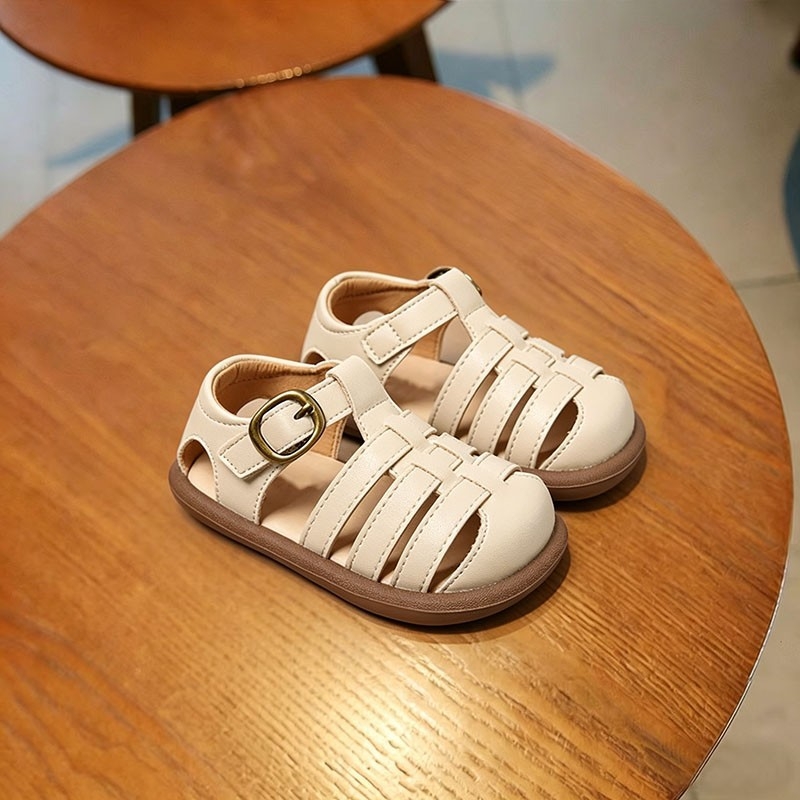 Παιδικά σανδάλια με κλειστό πρόσθιο μέρος, Velcro, κορεατικό στυλ, πλεκτά διάτρητα παπούτσια για περπάτημα