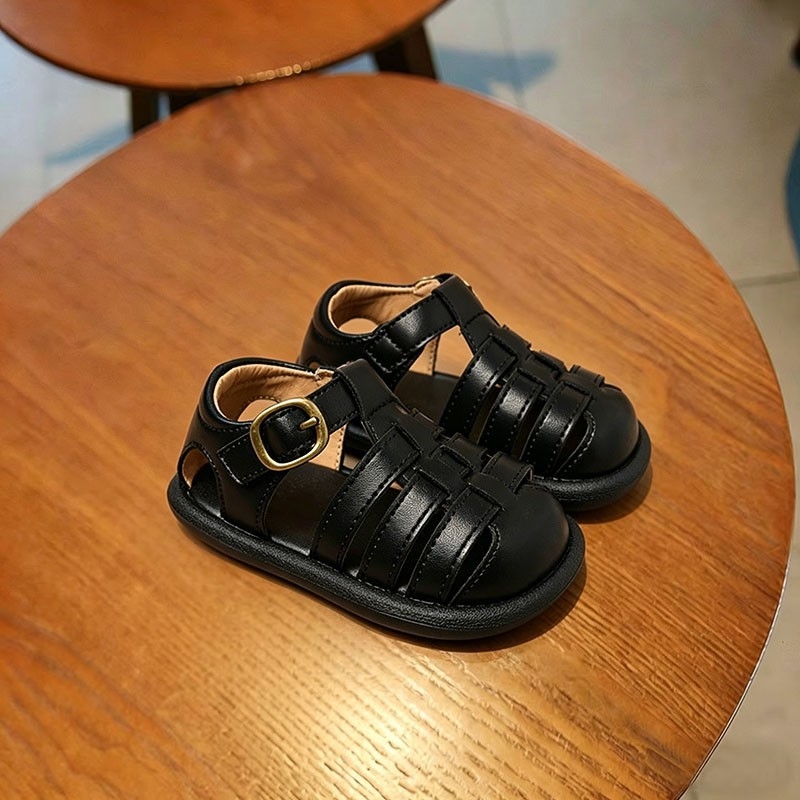 Παιδικά σανδάλια με κλειστό πρόσθιο μέρος, Velcro, κορεατικό στυλ, πλεκτά διάτρητα παπούτσια για περπάτημα