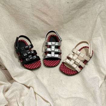 Παιδικά σανδάλια για κοριτσάκια με Velcro — καλοκαιρινά ρωμαϊκού στυλ, με ανοιχτό δάχτυλο, παραθαλάσσια σανδάλια με πουά και χρωματικά μπλοκ, μαλακά και άνετα