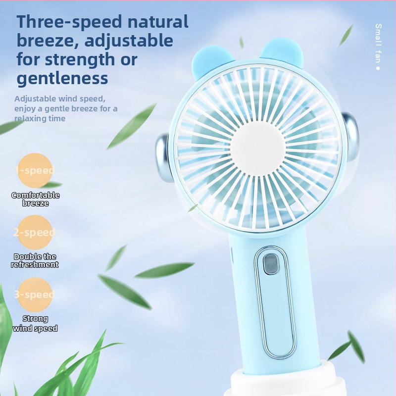 Trojrýchlostný nabíjateľný USB ručný kreslený mini stolový ventilátor