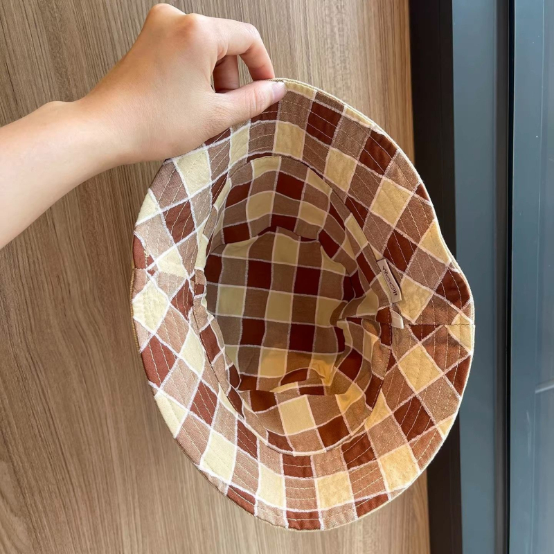 Στιλάτο αμφίδρομο παιδικό καπέλο bucket για άνοιξη και φθινόπωρο, ρετρό καρώ, απλό και ευέλικτο προστασία από τον ήλιο για αγόρια και κορίτσια