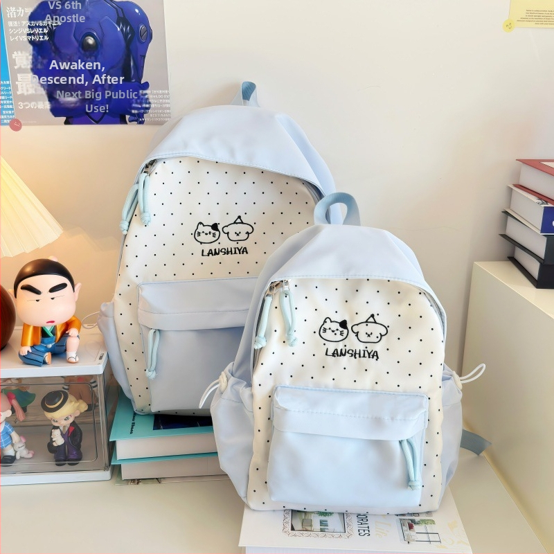 Študentský batoh v japonskom štýle Harajuku s bodkovaným vzorom, minimalistický a všestranný na kampus, veľká kapacita, dvojitý popruh