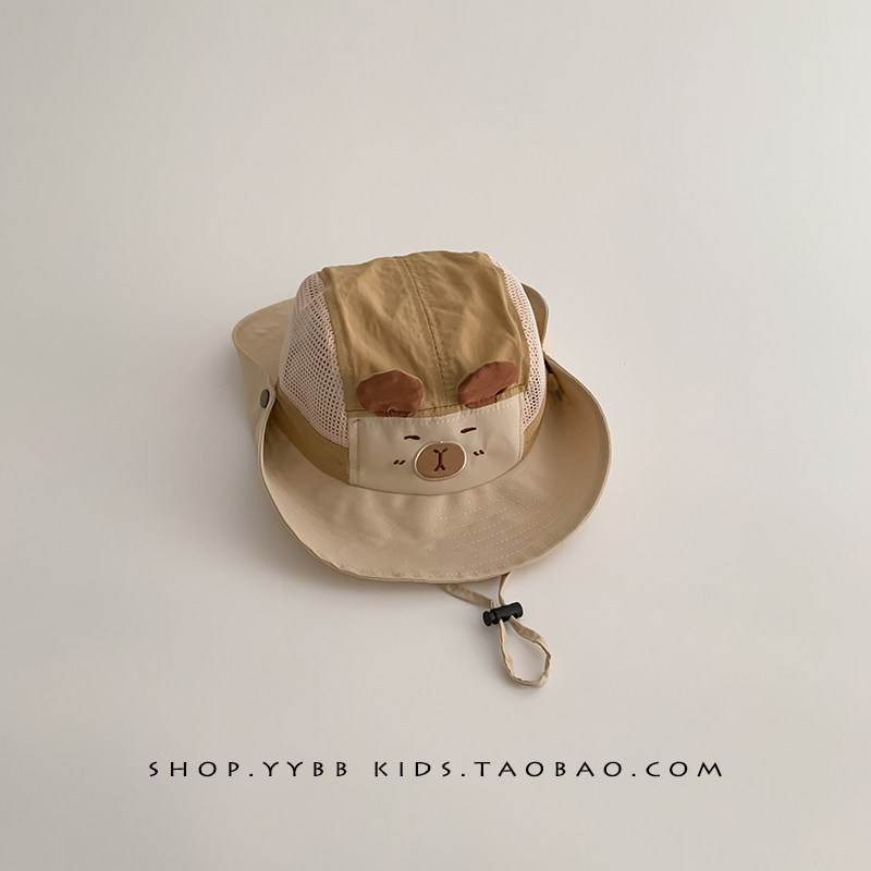 Gyerekeknek nyári, légáteresztő hálós anyagú fisherman's bucket sapka, széles karimával, uniszex, 1-6 éveseknek