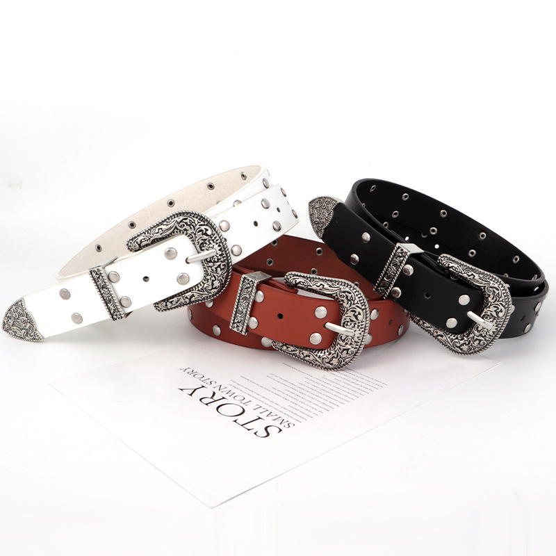 Γυναικεία ζώνη PU από δέρμα - ροκ στυλ δρόμου, διακοσμητική ζώνη για τζιν