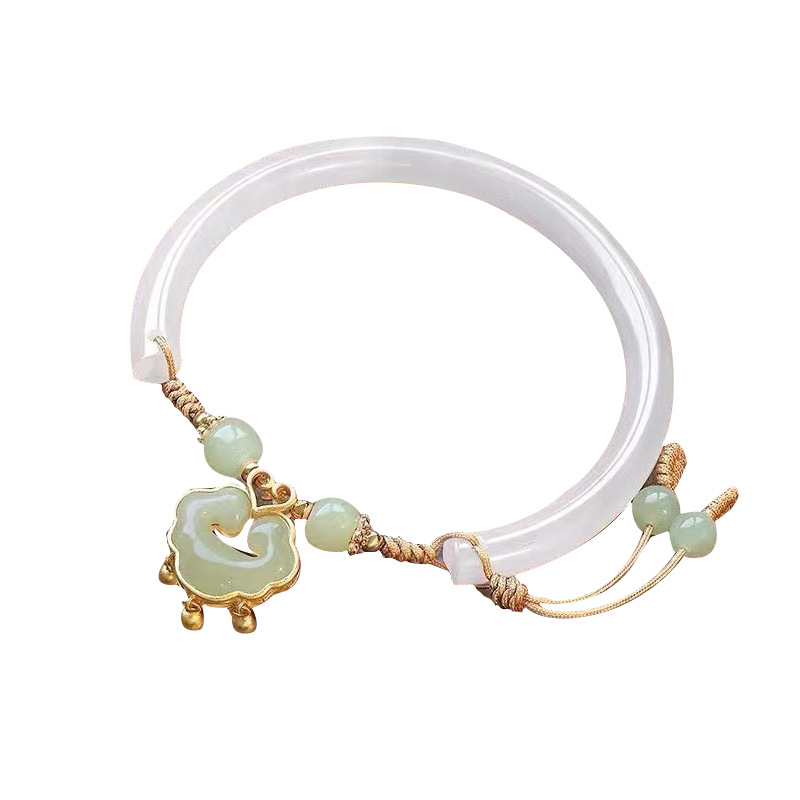 Φυσικό Hetian Jade βραχιόλι με λαγουδάκι για γυναίκες, λίθος Ice τύπου, δώρο για την κοπέλα, Έτος του Λαγού