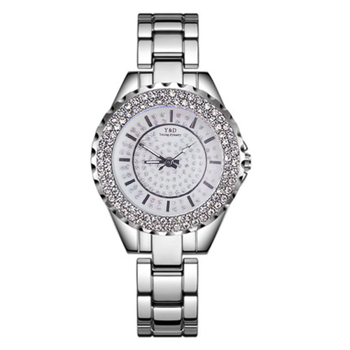 Γυναικείο ρολόι quartz με ατσάλινο μπρασελέ, πλήρως διαμαντενές καντράν και δείκτες μπατόν