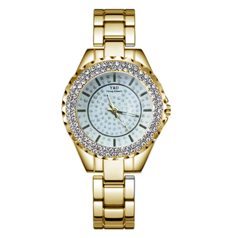 Γυναικείο ρολόι quartz με ατσάλινο μπρασελέ, πλήρως διαμαντενές καντράν και δείκτες μπατόν
