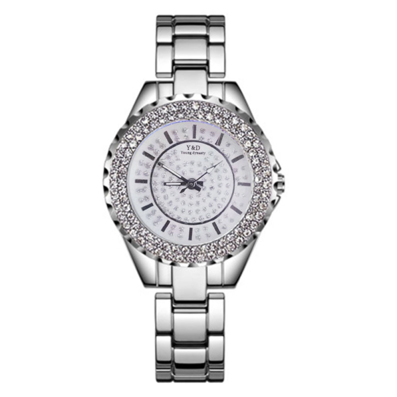 Γυναικείο ρολόι quartz με ατσάλινο μπρασελέ, πλήρως διαμαντενές καντράν και δείκτες μπατόν