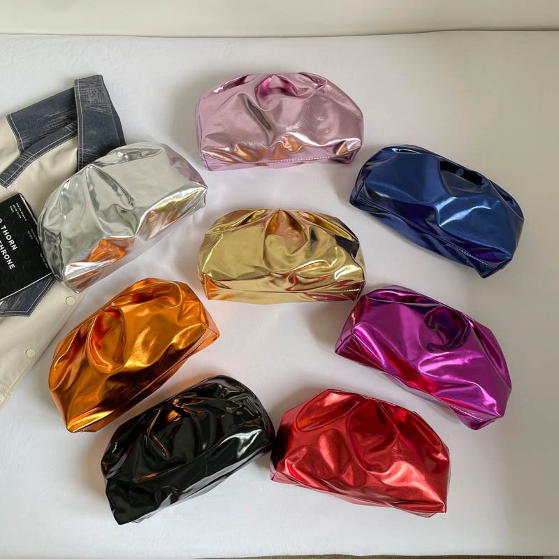 Γυναικεία βραδινή clutch με σχέδιο νέφους και πιέτες, PU δέρμα, μεσαίου μεγέθους