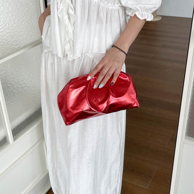 Γυναικεία βραδινή clutch με σχέδιο νέφους και πιέτες, PU δέρμα, μεσαίου μεγέθους