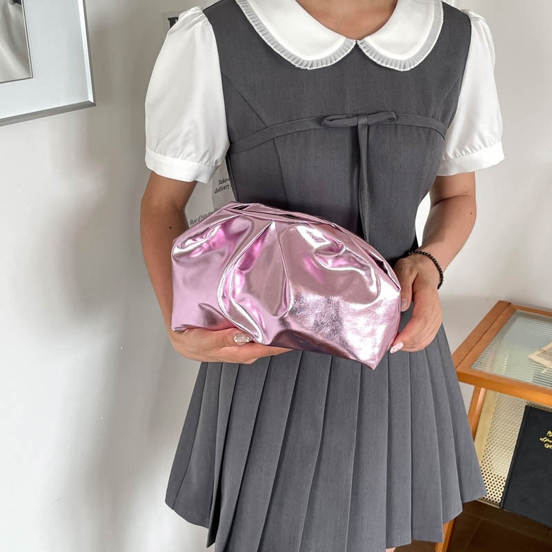 Γυναικεία βραδινή clutch με σχέδιο νέφους και πιέτες, PU δέρμα, μεσαίου μεγέθους
