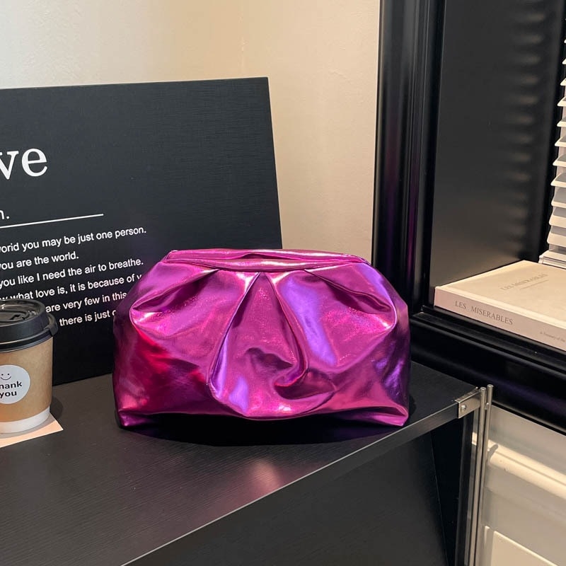 Γυναικεία βραδινή clutch με σχέδιο νέφους και πιέτες, PU δέρμα, μεσαίου μεγέθους