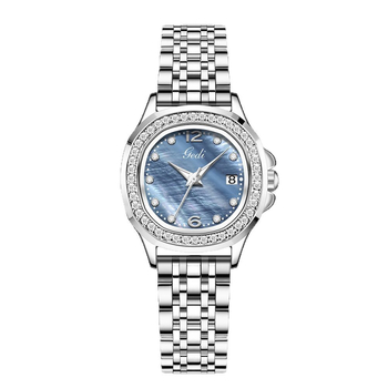Goldie Fashion γυναικείο ρολόι με διαμάντια, κίνηση quartz, μπρασελέ από ανοξείδωτο ατσάλι, καντράν μαργαριριού – ελαφριά πολυτελής αίσθηση, κομψό και ευέλικτο