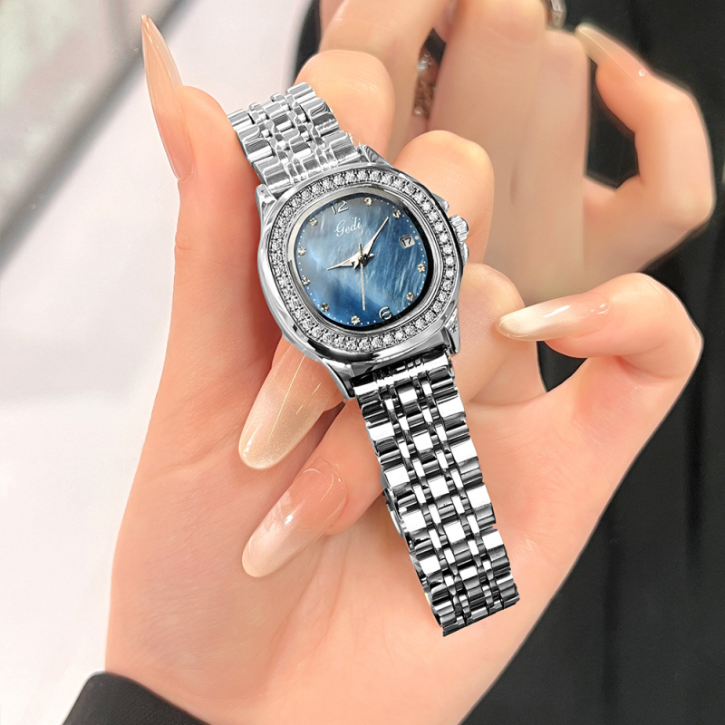 Goldie Fashion γυναικείο ρολόι με διαμάντια, κίνηση quartz, μπρασελέ από ανοξείδωτο ατσάλι, καντράν μαργαριριού – ελαφριά πολυτελής αίσθηση, κομψό και ευέλικτο