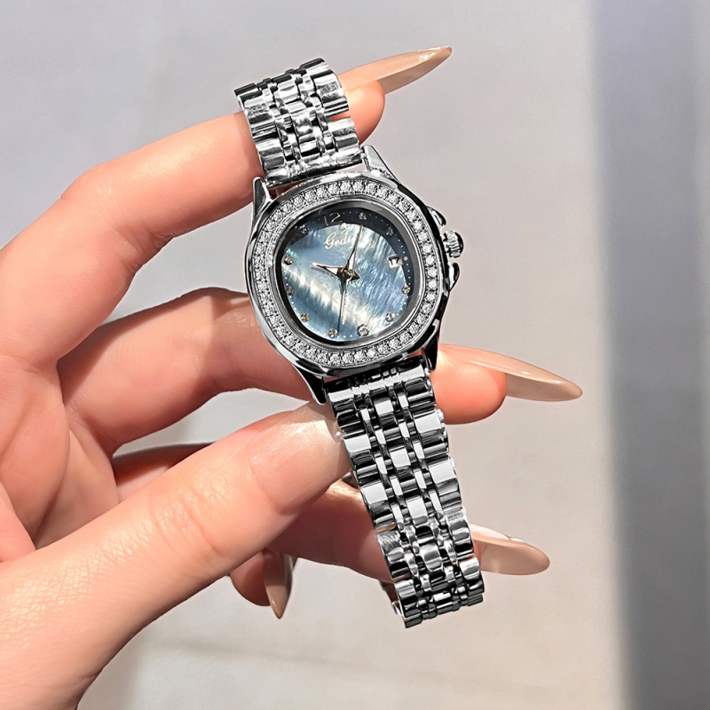 Goldie Fashion γυναικείο ρολόι με διαμάντια, κίνηση quartz, μπρασελέ από ανοξείδωτο ατσάλι, καντράν μαργαριριού – ελαφριά πολυτελής αίσθηση, κομψό και ευέλικτο