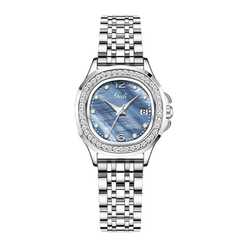Goldie Fashion γυναικείο ρολόι με διαμάντια, κίνηση quartz, μπρασελέ από ανοξείδωτο ατσάλι, καντράν μαργαριριού – ελαφριά πολυτελής αίσθηση, κομψό και ευέλικτο