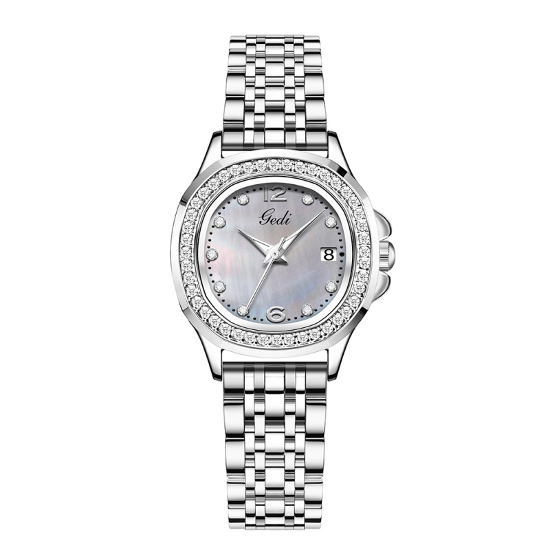 Goldie Fashion γυναικείο ρολόι με διαμάντια, κίνηση quartz, μπρασελέ από ανοξείδωτο ατσάλι, καντράν μαργαριριού – ελαφριά πολυτελής αίσθηση, κομψό και ευέλικτο
