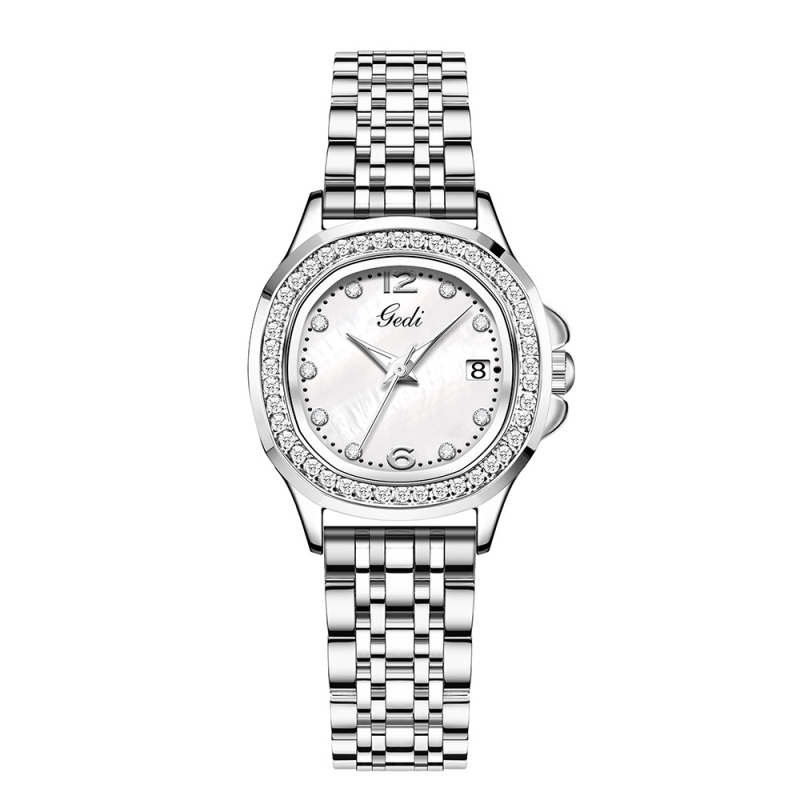 Goldie Fashion γυναικείο ρολόι με διαμάντια, κίνηση quartz, μπρασελέ από ανοξείδωτο ατσάλι, καντράν μαργαριριού – ελαφριά πολυτελής αίσθηση, κομψό και ευέλικτο