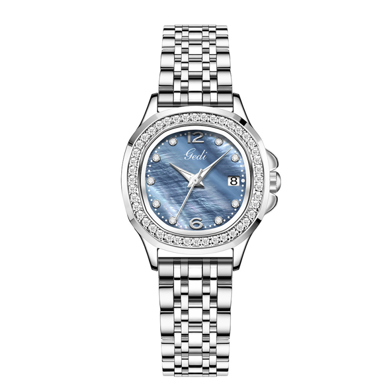 Goldie Fashion γυναικείο ρολόι με διαμάντια, κίνηση quartz, μπρασελέ από ανοξείδωτο ατσάλι, καντράν μαργαριριού – ελαφριά πολυτελής αίσθηση, κομψό και ευέλικτο