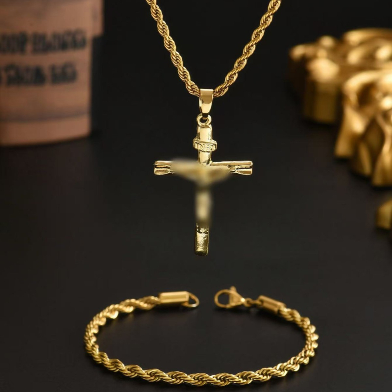 Σετ στριφτής αλυσίδας 18K χρυσό επίχρυσο για άνδρες – Κολιέ και βραχιόλι