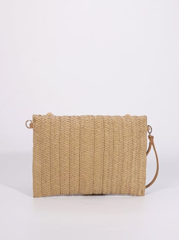 Geantă de damă din răchită, stil plic, purtare în mână, ciucuri, curea crossbody