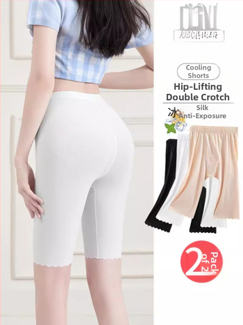 Letné capri legíny z ľadového hodvábu, tenké a elastické, so zabudovanou podšívkou, dizajn 2 v 1, nepriehľadné prekrytie